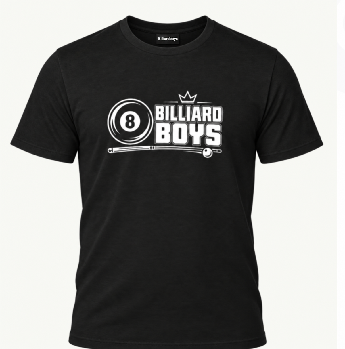 Billiard Boys House Logo Tee in Onyx with Billiardboys neck tag, front view