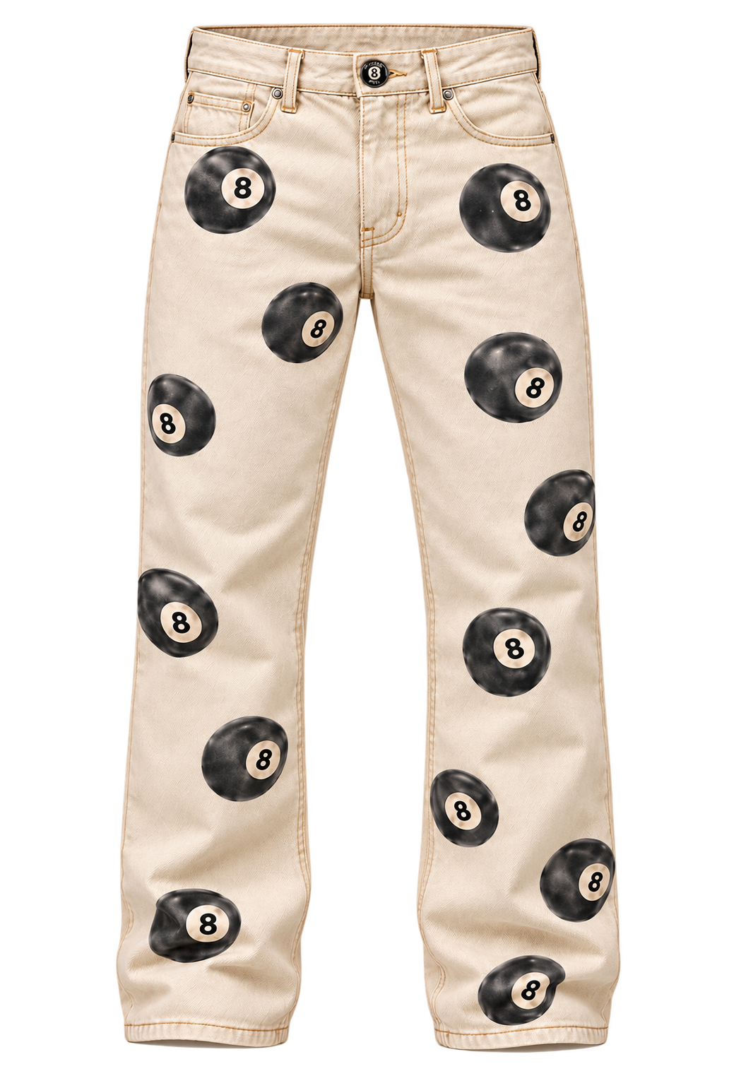 Ivory 8-ball jeans front view with transparent background